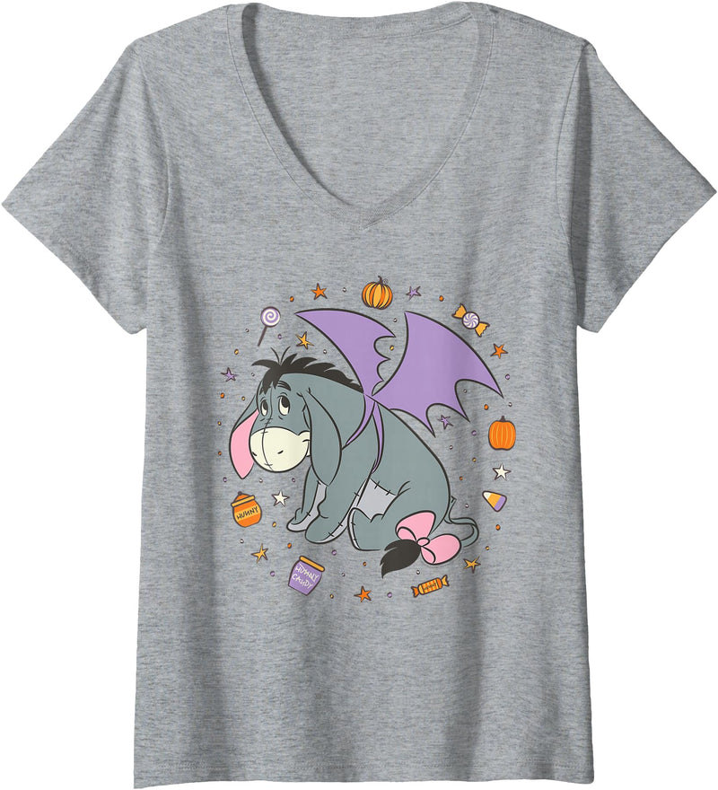 Women's Disney Winnie the Pooh Halloween Eeyore Trick-or-Treat Candy V-Neck T-Shirt - Heather Grey