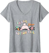 Women's Retro Cute Rabbit V-Neck T-Shirt in Heather Grey
