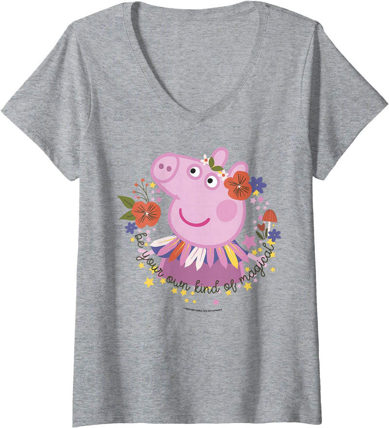 Womens Peppa Pig Magical Portrait V-Neck T-Shirt - Heather Grey