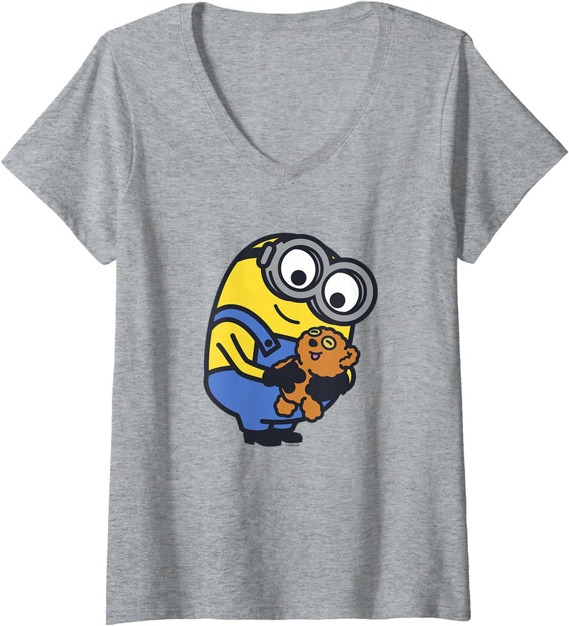 Women's Despicable Me Minions Favorite Teddy Bear Portrait V-Neck T-Shirt - Heather Grey