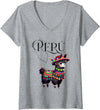 Ceci Merch Studio Women's Attractive Casual Peruvian Andean Graphic Llama V-Neck T-Shirt - Heather Grey