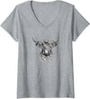 Highland Cow Wildlife T-Shirts Womens Highland Cow - Hand Drawn Illustration T-Shirt V-Neck T-Shirt - Heather Grey