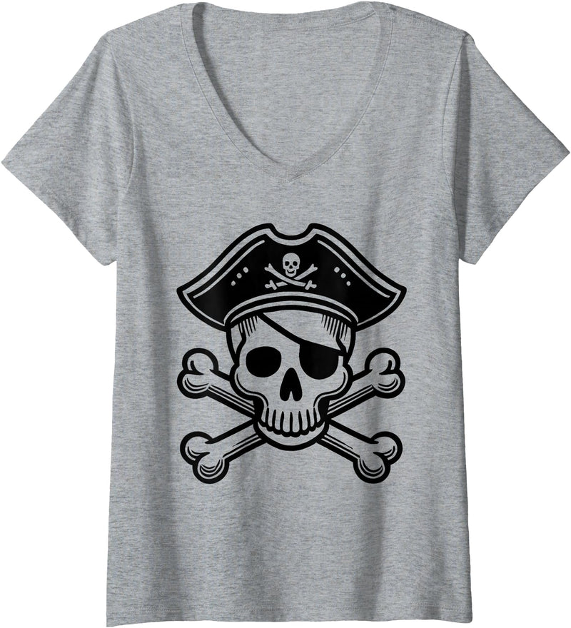 Womens Pirate V-Neck T-Shirt - Heather Grey