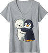 Penguin and Polar Bear Hug Antarctica Animals Womens Cute Polar Bear and Penguin Arctic Animal Lover Hugging V-Neck T-Shirt - Heather Grey