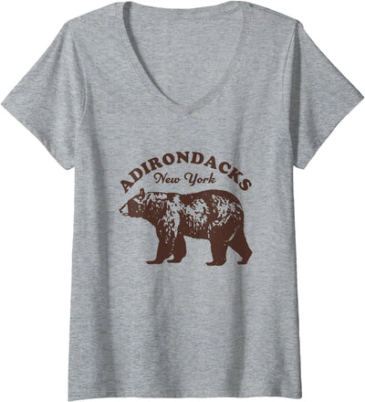Womens Adirondacks NY Bear Retro Vintage Style Hiking Mountains Men V-Neck T-Shirt