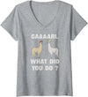 GenX Gear Women's Funny Llamas Carl What did You Do? CAAAARL with Hats Meme V-Neck T-Shirt - Heather Grey