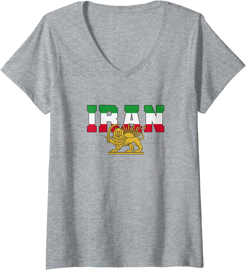 iran flag, Shir-o-Chorshid, Persian Lion and Sun Women's Free Iran Lion and Sun Flag – Persian Heritage Symbol Design V-Neck T-Shirt - Heather Grey