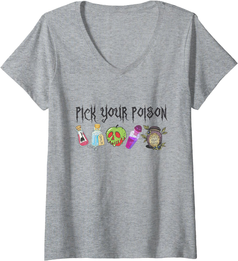 Womens Pick Your Poison Happy Halloween Day Party Spooky Funny V-Neck T-Shirt - Heather Grey