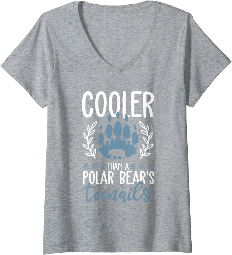 Polar Bear Apparel and Gifts Women's Funny Polar Bear Quote - Cooler Than A Polar Bear's Toenails V-Neck T-Shirt - Heather Grey