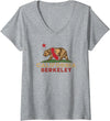 California Bear Vintage Berkeley West Coast Women's Berkeley California Vintage Bear Retro State Pride V-Neck T-Shirt - Heather Grey