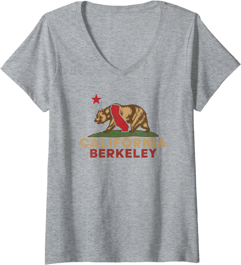 California Bear Vintage Berkeley West Coast Women's Berkeley California Vintage Bear Retro State Pride V-Neck T-Shirt - Heather Grey