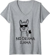 Funny Alpaca, No Drama Llama Womens Funny Llama, No Drama Llama V-Neck T-Shirt - Heather Grey