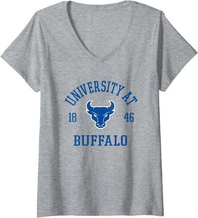 Cow Elite Authentics Womens Buffalo Bulls Stamp Gray V-Neck T-Shirt