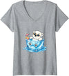 Cool Polar Bear Summer Ice Cube Vibes Women's Chill Polar Bear in Ice Cube Summer Mood V-Neck T-Shirt - Heather Grey