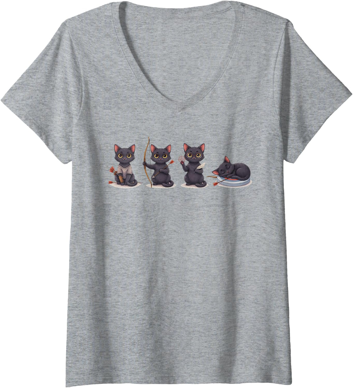 Women's Archery Sport Bowhunting Target Field Archer Bow Arrow V-Neck T-Shirt - Heather Grey