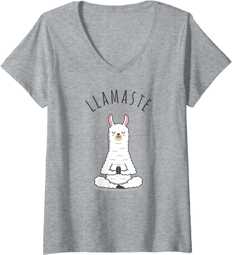 Gym is Bae Womens Llamaste Llama Yoga Yogi Cute Love V-Neck T-Shirt - Heather Grey