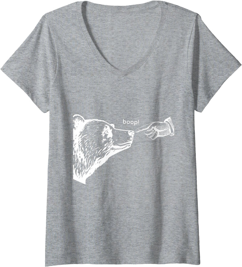 Boop Bear FUNNY Womens Boop the Bear V-Neck T-Shirt - Heather Grey