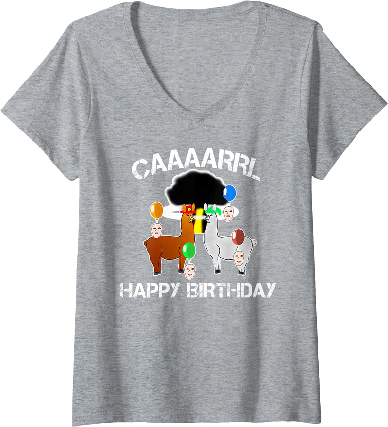 llama shirt collection by Jean Olivier Womens funny llama with hats lama with hat carl funny birthday V-Neck T-Shirt - Heather Grey