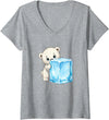 Cute Polar Bear Ice Cube Cartoon Arctic Women's Kawaii Baby Polar Bear Hugging Big Ice Cube V-Neck T-Shirt - Heather Grey