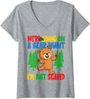 Cute Cartoon Bear Matching Family Outing for Kids Womens We're Going on a Bear Hunt I'm Not Scared Playful Kids Cute V-Neck T-Shirt - Heather Grey