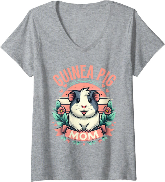 Guinea Pig Lover Gifts & Guinea Pig Shirts Womens Guinea Pig Mom Shirt Animal Pet Guinea Pig Lover V-Neck T-Shirt - As Pictured