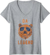 Trendy Apparel Womens Da Legend Cool Bear V-Neck T-Shirt - Heather Grey