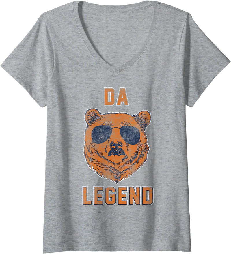 Trendy Apparel Womens Da Legend Cool Bear V-Neck T-Shirt - Heather Grey