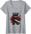 dark teddy bear love Womens Ninja Teddy Bear V-Neck T-Shirt - Heather Grey