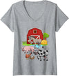 Farmer Funny Farm Animal Lover Gift Womens Donkey Pig Chicken Cow Agriculture Farm Animal V-Neck T-Shirt - Heather Grey