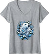 Arctic Polar Bear Winter Snowflakes Women's Christmas Polar Bear Wreath Ice Crystals V-Neck T-Shirt - Heather Grey