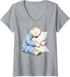 Funny Sleepy Polar Bear Pajama Women's Polar Bear Sleeping in Cute Pajamas Sleep V-Neck T-Shirt - Heather Grey