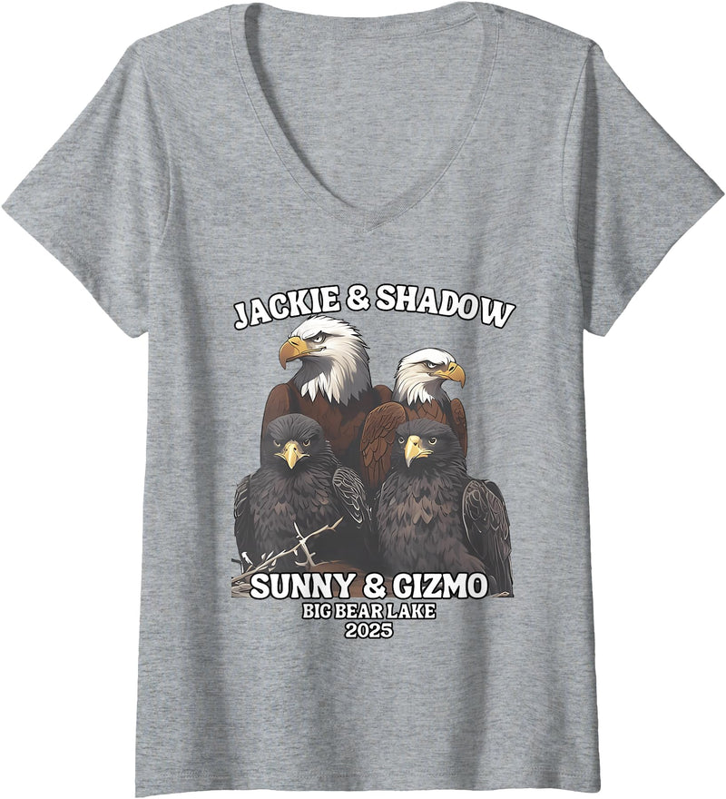 Jackie and Shadow Bald Eagle Family Tee Womens Jackie And Shadow Sunny And Gizmo Big Bear Lake 2025 V-Neck T-Shirt - Heather Grey