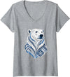 Arctic Polar Bear Nordic Snowflake Spirit Women's Winter Nordic Polar Bear Snowflake Pattern V-Neck T-Shirt - Heather Grey