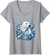Arctic Polar Bear Snowflake Winter Christmas Women's Christmas Polar Bear Snowflakes Winter Ornaments V-Neck T-Shirt - Heather Grey