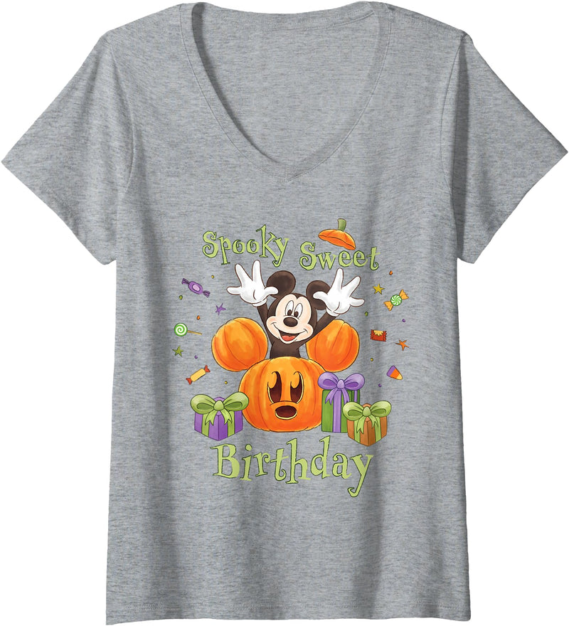 Women's Disney Mickey Mouse Halloween Spooky Sweet Birthday Party V-Neck T-Shirt - Heather Grey
