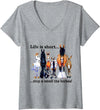 Womens Life is short Stop and smell The horses V-Neck T-Shirt - Heather Grey