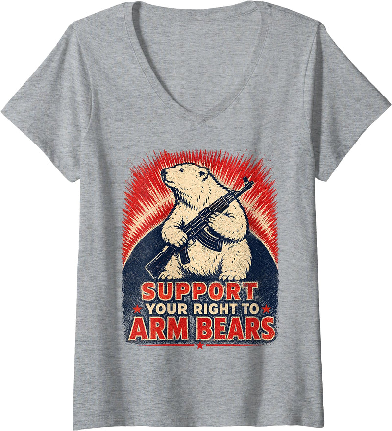Funny Arm Bears Polar 2A Gun Rights Humor Women's Right to Arm Bears Polar Bear Gun Rights Pun Humor V-Neck T-Shirt - Heather Grey