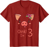 Girls Cute Pig Birthday Designs Co. 3rd Birthday Pig Outfit Pig Face Gift 3 year old Girl Boy T-Shirt - Cranberry Red