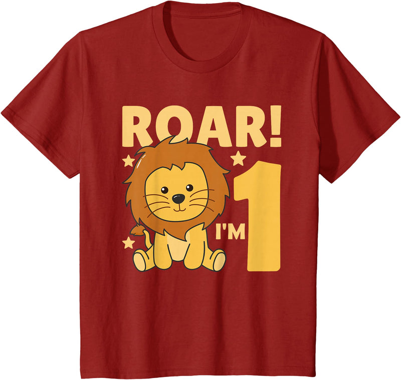 Cute Animals For Every Child's Birthday Kids 1st Birthday Lion 1 Year Old Cub Lion T-Shirt - Cranberry Red