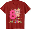 Pig Birthday Gift Cute Animals 8th Birthday Pig For Kids Eight Years Old T-Shirt - Cranberry Red