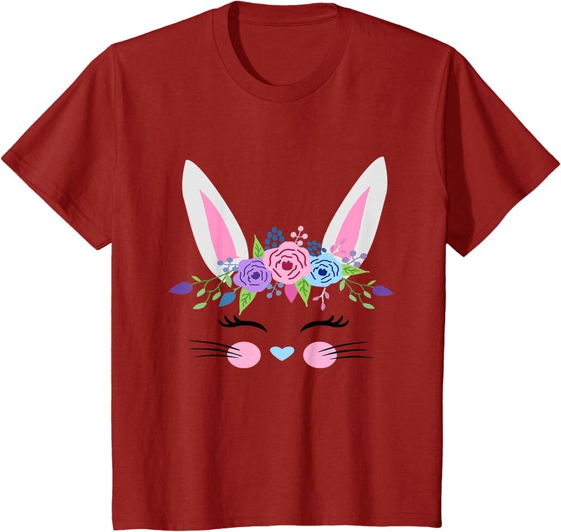 Girls Easter Bunny Flower Crown for Baby and Toddler Cute T-Shirt in Cranberry Red