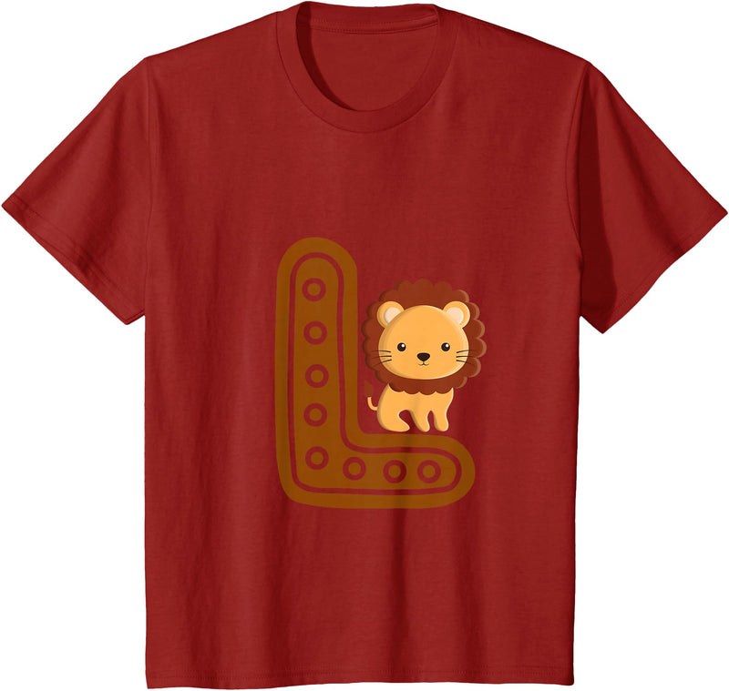 Kids Alphabet Letters Letter L Cure Lion Alphabet Cute Animal Boys Girls T-Shirt - Cranberry Red