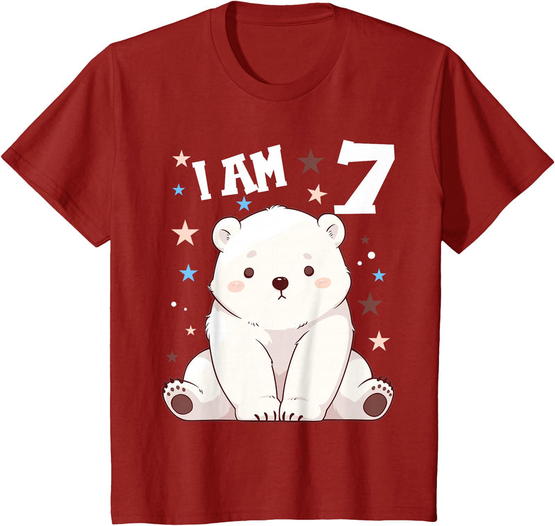 7 years old 7th birthday Polar Bear Kids 7 Years old 7 birthday Polar Bears Boy girl Polar Bear T-Shirt - Cranberry Red