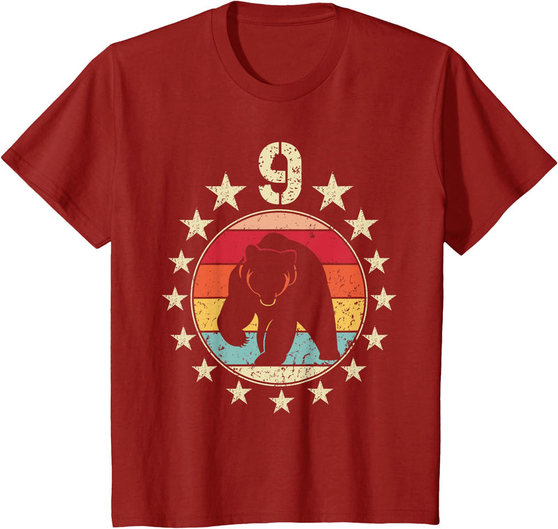9 Years Old Birthday Bear Lovers Bear Birthday 9 Year Old Boy Girl Bear 9th Birthday T-Shirt - Cranberry Red