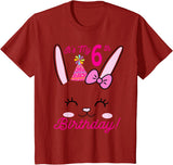 Its My 6th Birthday Girl Bunny Rabbit Theme Party (six) T-Shirt in Cranberry Red