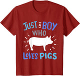 Kids Pig Just A Boy Who Loves Pigs Gift for Pig Lovers T-Shirt - Cranberry Red