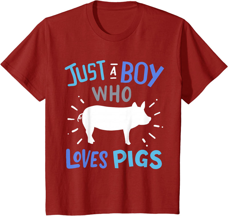 Kids Pig Just A Boy Who Loves Pigs Gift for Pig Lovers T-Shirt - Cranberry Red