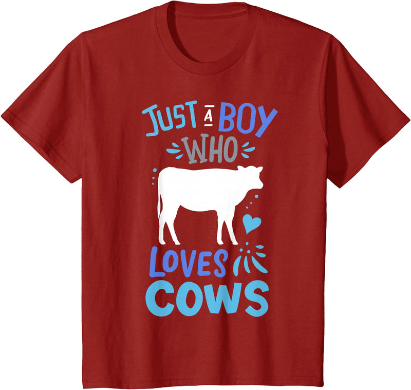 Kids Cow Just A Boy Who Loves Cows Gift for Cow Lovers T-Shirt - Cranberry Red