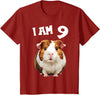 9 years old 9th birthday Guinea Pig 9 Years old 9 birthday Guinea Pigs Boy Girl Guinea Pig T-Shirt - Cranberry Red