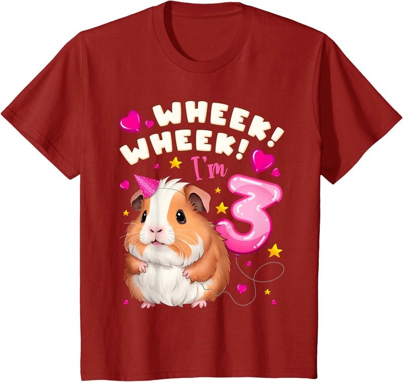 Birthday Girl by Content Design Studio Kids 3rd Birthday Girl 3 Years, Guinea Pig and Big Number 3 T-Shirt - Cranberry Red